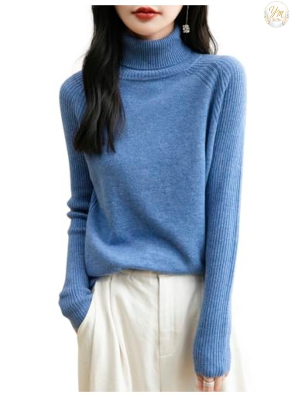 100% Merino Wool Turtleneck Sweater Women's Classic Raglan Long Sleeve Knit